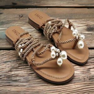 INC Beige Pearl Detailing Shell Accents Padded Comfort Jerzi Round Toe